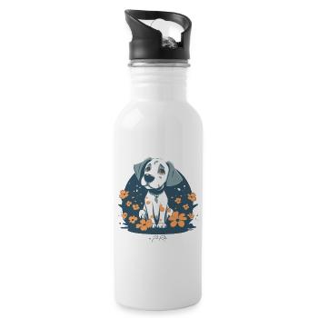 Cute puppy and flowers - Water bottle with straw - white - Right