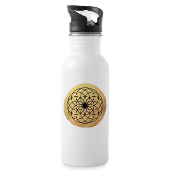 Yoga Circle Ornament Meditation Gold om Namaste - Water bottle with straw - white - Right