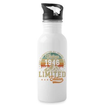 78th Birthday Vintage Retro 1946 - Water bottle with straw - white - Right