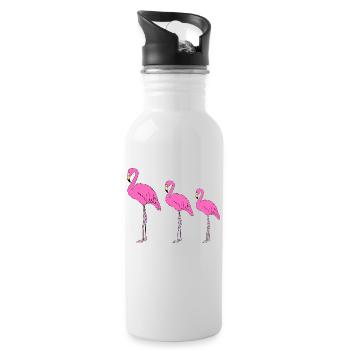 flamingo family mother child single parent - Water bottle with straw - white - Right