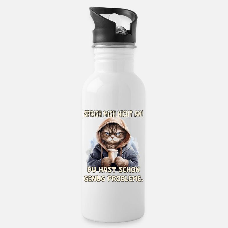 Lustiges Katze mit Kaffee und Spruch Design - Trinkflasche mit integriertem Trinkhalm - Weiß