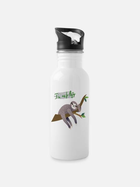 Faultier i'm not lazy - Trinkflasche mit integriertem Trinkhalm - Weiß
