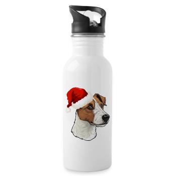 Jack Russell Terrier - Christmas Portrait - Water bottle with straw - white - Right