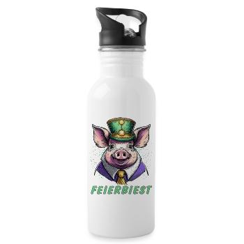 Schwein FEIERBIEST - Trinkflasche mit integriertem Trinkhalm - Weiß - Rechts