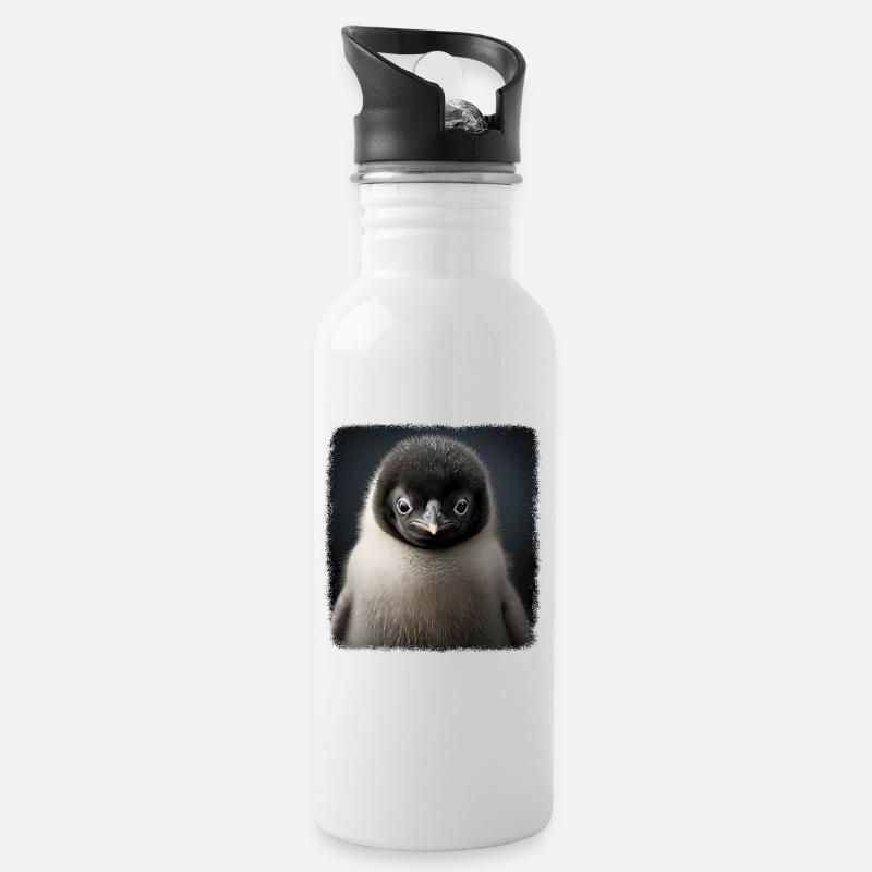 Pinguine realistic Pinguin - Trinkflasche mit integriertem Trinkhalm - Weiß