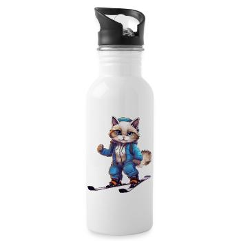 Ragdoll Katze Ski Wintersport Skifahrer - Trinkflasche mit integriertem Trinkhalm - Weiß - Rechts