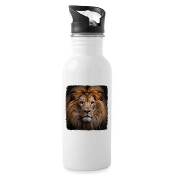 Löwen realistic Löwe - Trinkflasche mit integriertem Trinkhalm - Weiß - Rechts