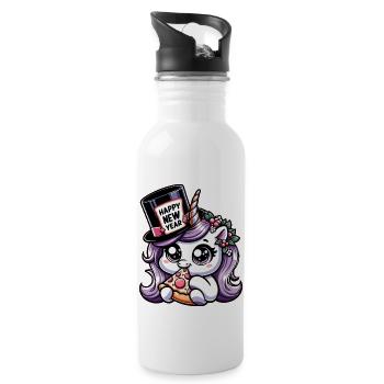 New Year Sylvester Unicorn Cute Comic Happy New Year - Water bottle with straw - white - Right