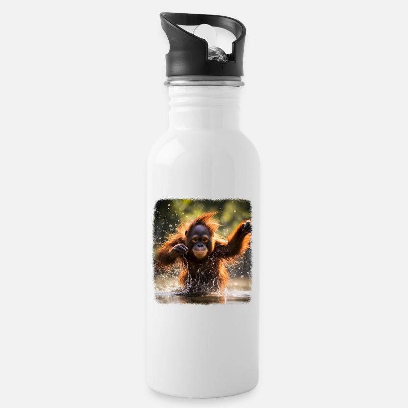 Orang Utans realistic Orang Utan - Trinkflasche mit integriertem Trinkhalm - Weiß
