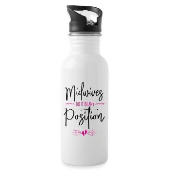 Nurse Midwife Birth Worker Pun - Water bottle with straw - white - Right