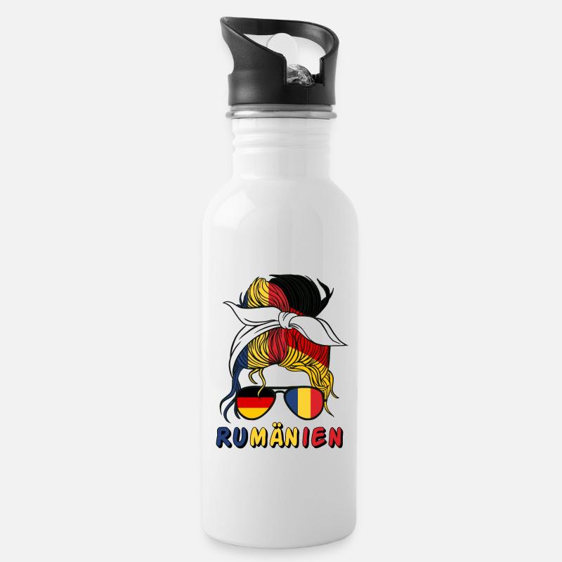 Halb Deutsch, halb Rumänin Deutschland Rumänien - Trinkflasche mit integriertem Trinkhalm - Weiß