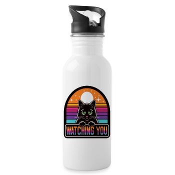 Schwarze Katze, die dich beobachtet, Vintage-Sonnenuntergang - Trinkflasche mit integriertem Trinkhalm - Weiß - Rechts