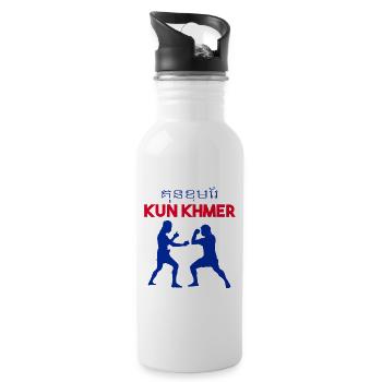 Cambodia Temple Khmer Vintage Flag I Gift - Water bottle with straw - white - Right