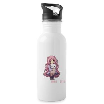 Kawaii Girl Anime Manga Fille et chat - Gourde avec paille intégrée - blanc - Droite