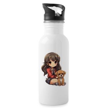 Kawaii Girl Anime Manga Fille et Chien - Gourde avec paille intégrée - blanc - Droite