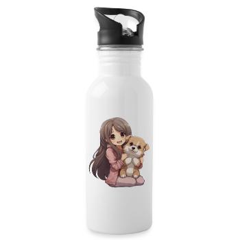 Kawaii Girl Anime Manga Fille et Chien - Gourde avec paille intégrée - blanc - Droite