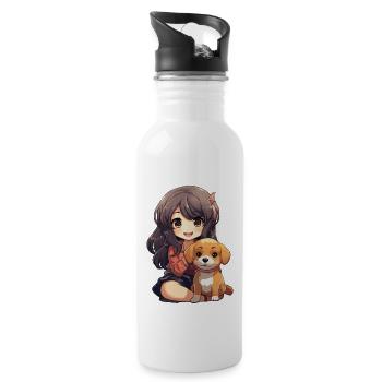 Kawaii Girl Anime Manga Fille et Chien - Gourde avec paille intégrée - blanc - Droite