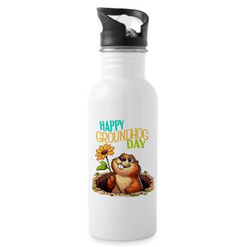 Groundhog Day Wishes Happy Groundhog Day Spring US - Water bottle with straw - white - Right