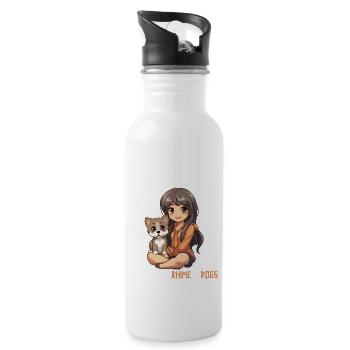 Kawaii Girl Anime Manga Fille et Chien - Gourde avec paille intégrée - blanc - Droite