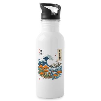 Japanische Welle Vintage Pilze Ukiyo-E Design - Trinkflasche mit integriertem Trinkhalm - Weiß - Rechts