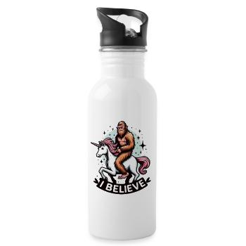 Bigfoot I Believe Sasquatch Riding Fantasy Unicorn - Water bottle with straw - white - Right