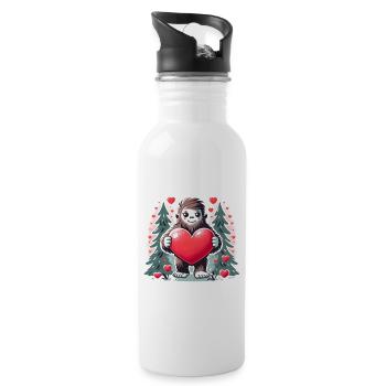 Bigfoot Heart - Valentinstag Liebe und Natur - Trinkflasche mit integriertem Trinkhalm - Weiß - Rechts