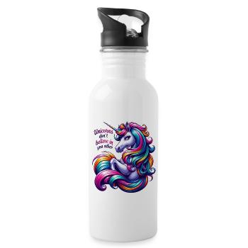 Einhörner glauben auch nicht an dich Einhorn-Humor - Trinkflasche mit integriertem Trinkhalm - Weiß - Rechts