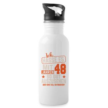 Vintage 48 - Zeitlose Eleganz - Trinkflasche mit integriertem Trinkhalm - Weiß - Rechts