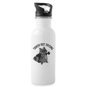 Trash but Trying Raccoon Nocturnal - Water bottle with straw - white - Right