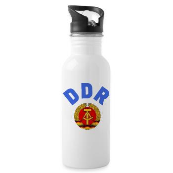 DDR 1974 WM Nationalmannschaft Retroshirt - Trinkflasche mit integriertem Trinkhalm - Weiß - Rechts