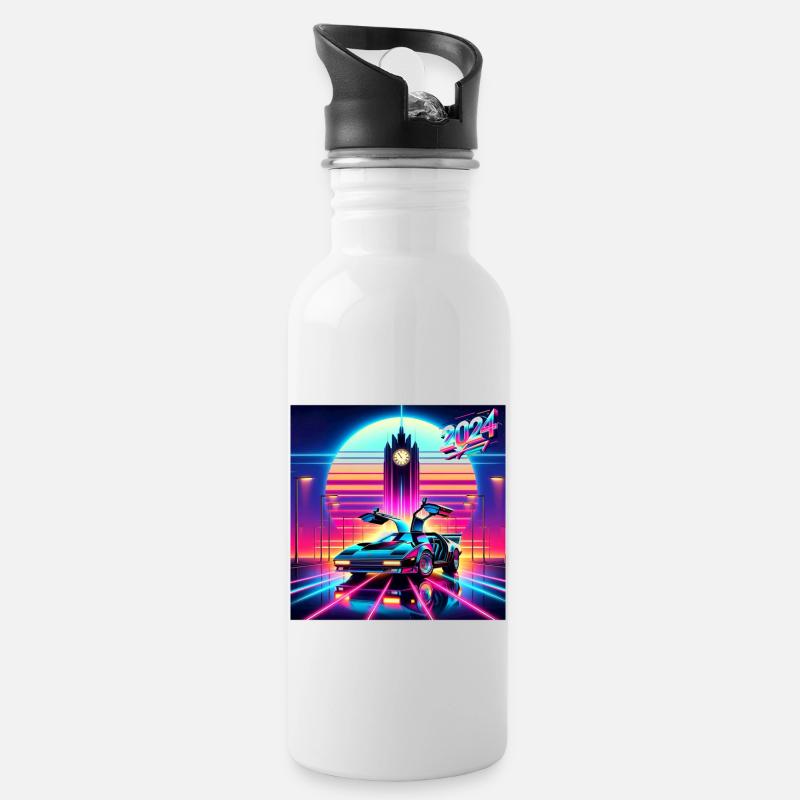 Retour vers le futur 2024 Néon fluo retrofuturiste - Gourde avec paille intégrée - blanc