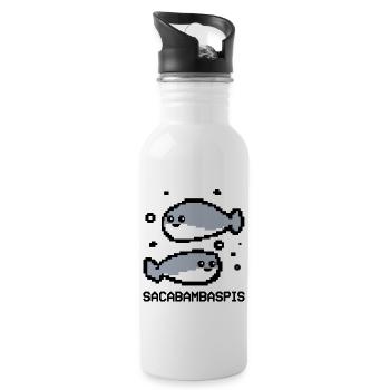 Fish Meme Pixel Couple - Water bottle with straw - white - Right