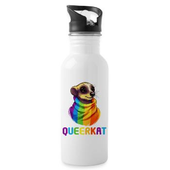 LGBTQ Rainbow Trans Queerkat Lesbian Gay Pride - Trinkflasche mit integriertem Trinkhalm - Weiß - Rechts