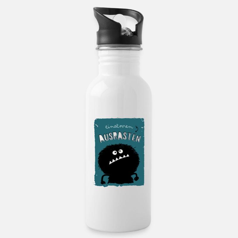 Einatmen Ausrasten Atemtechnik Atemübung Spruch - Trinkflasche mit integriertem Trinkhalm - Weiß