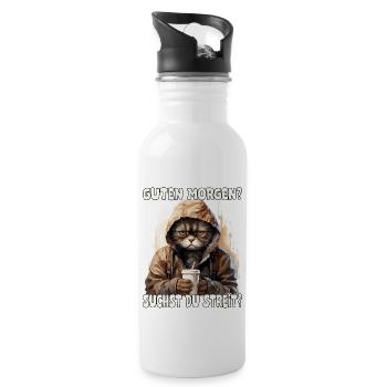 Lustiger Spruch, Guten Morgen? suchst du Streit? - Trinkflasche mit integriertem Trinkhalm - Weiß - Rechts