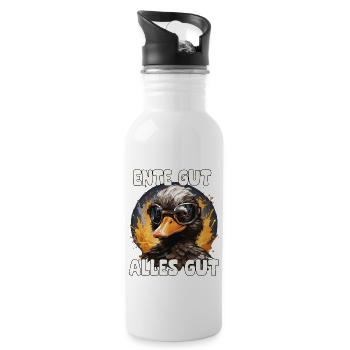 Lustige Ente mit Spruch - Trinkflasche mit integriertem Trinkhalm - Weiß - Rechts