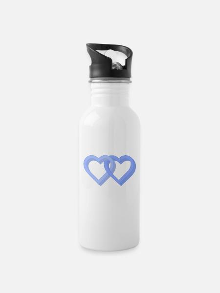 Homosexuell blaue Herzen - Trinkflasche mit integriertem Trinkhalm - Weiß