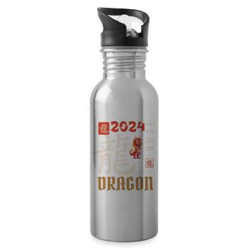 Chinese New Year Year Of The Dragon 2024 - Water bottle with straw - silver - Right