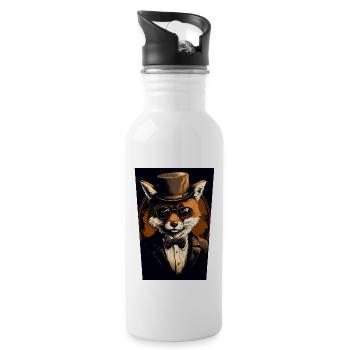 Fuchs mit Hut und Brille - Trinkflasche mit integriertem Trinkhalm - Weiß - Rechts