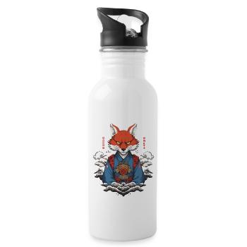 Kitsune Yokai Kimono Ukiyo-E Retro Japan Design - Gourde avec paille intégrée - blanc - Droite