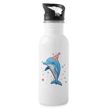 I am 2 years old Dolphins Dolphin 2nd birthday - Water bottle with straw - white - Right