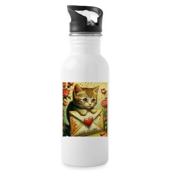 VALENTINSTAG KATZE BRIEF LIFE IS LOVE - Trinkflasche mit integriertem Trinkhalm - Weiß - Rechts