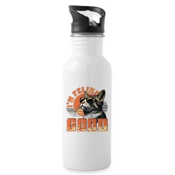 Lustige Katzendame, Katzenmama - Trinkflasche mit integriertem Trinkhalm - Weiß - Rechts