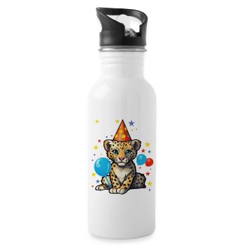 Ich bin 3 Jahre alt Leoparde Leopard 3. Geburtstag - Trinkflasche mit integriertem Trinkhalm - Weiß - Rechts