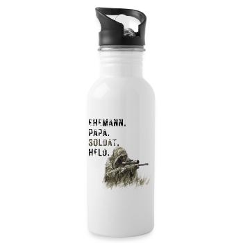 Ehemann Papa Soldat Held - Trinkflasche mit integriertem Trinkhalm - Weiß - Rechts