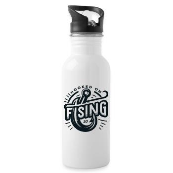 Stylish Angler's Dream Hooked on Fishing Graphic - Water bottle with straw - white - Right