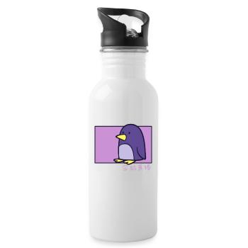 Penguin Doodle Chinese Hanzi King Penguin - Water bottle with straw - white - Right