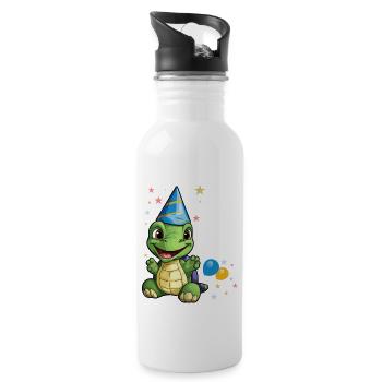 Ich bin 7 Schildkröten Schildkröte 7. Geburtstag - Trinkflasche mit integriertem Trinkhalm - Weiß - Rechts