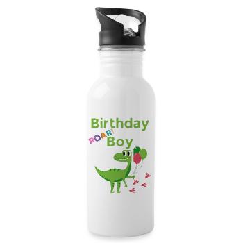 Birthday Boy roar! Dinosaurier Geburtstag Junge - Trinkflasche mit integriertem Trinkhalm - Weiß - Rechts