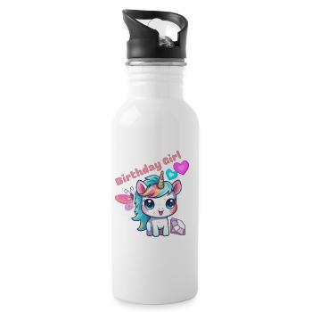 Anniversaire Fille Anniversaire Fille Enfant Licorne - Gourde avec paille intégrée - blanc - Droite